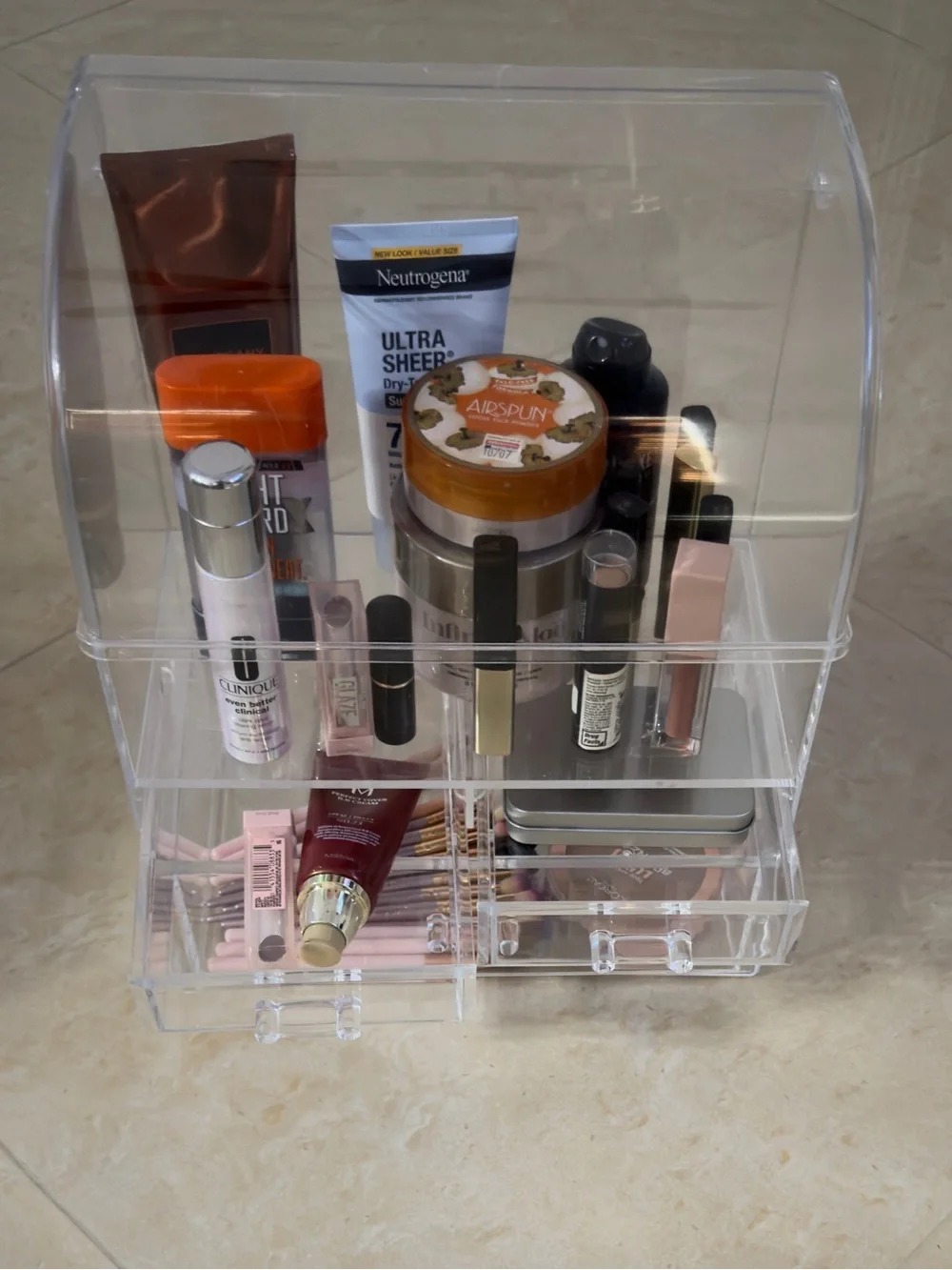 Clear Acrylic Makeup Organizer with Drawers - Transparent Cosmetic Storage Used
